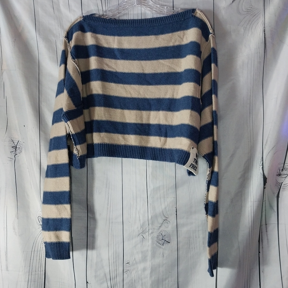 Free People We The Free Into The Blue Striped Pullover Sweater